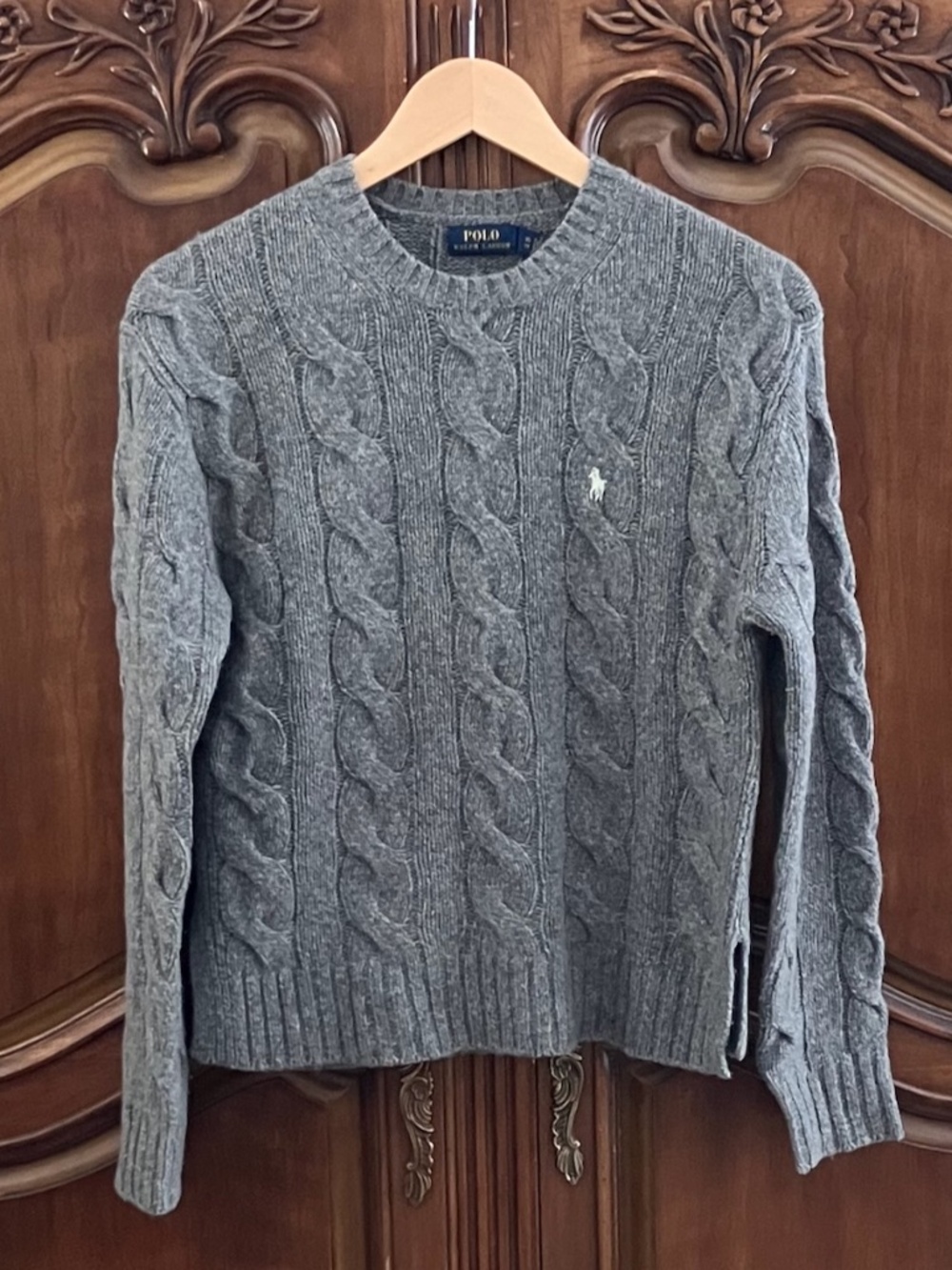 Polo Ralph Lauren | Wool Cashmere Sweater | Gray Chunky Cable Knit | Women's XS
